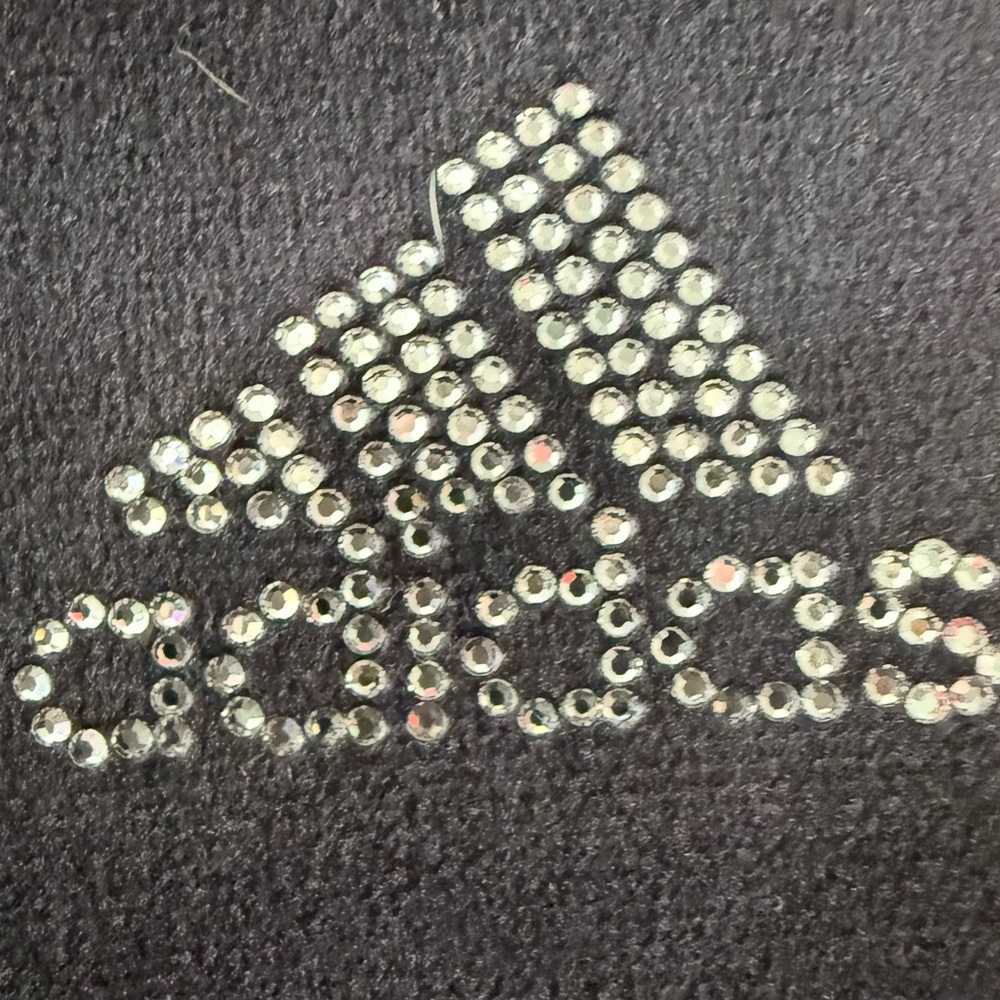 Adidas Women's Black Bomber Jacket with White Stripes and and Rhinestone Logo